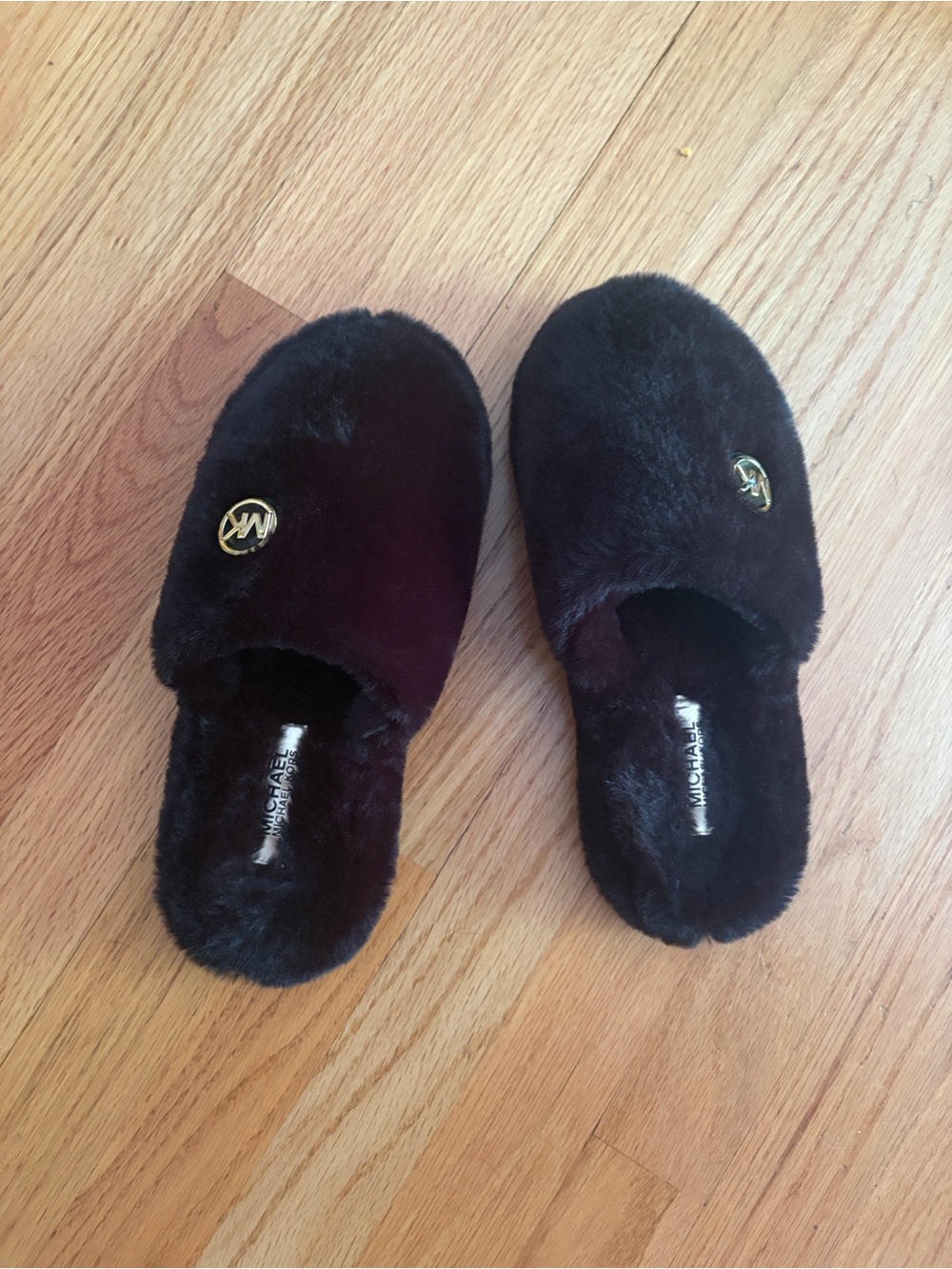 Michael Kors Black Faux Fur Logo Slippers